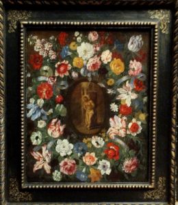 Scuola di Daniel Seghers Olanda 1590-1661 composizione di fiori a corona.Raffinata qualita' e buona conservazione olio su tela cm.57x72 